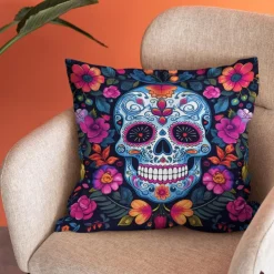 Halloween Double Side Pillow Cover 1PC Skull Day of Dead Soft Decorative Square Cushion Case Pillowcase for Bedroom Livingroom Sofa Couch Chair Decorations