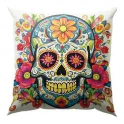 Halloween Double Side Pillow Cover 1PC Skull Day of Dead Soft Decorative Square Cushion Case Pillowcase for Bedroom Livingroom Sofa Couch Chair Decorations