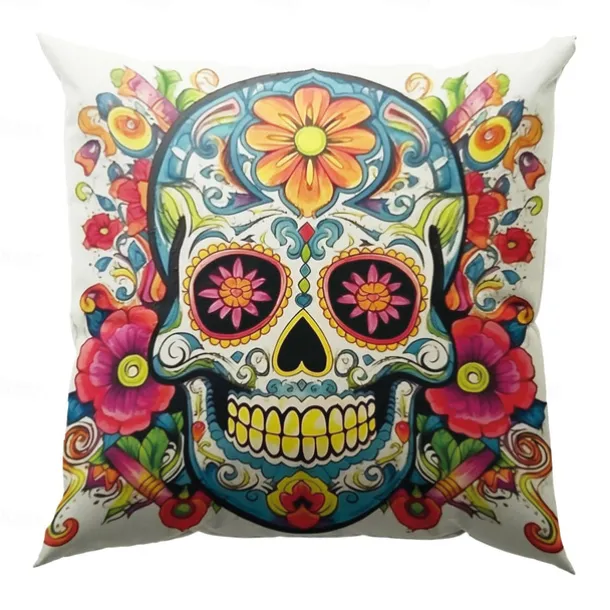 Halloween Double Side Pillow Cover 1PC Skull Day of Dead Soft Decorative Square Cushion Case Pillowcase for Bedroom Livingroom Sofa Couch Chair Decorations