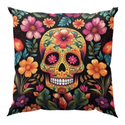 Halloween Double Side Pillow Cover 1PC Skull Day of Dead Soft Decorative Square Cushion Case Pillowcase for Bedroom Livingroom Sofa Couch Chair Decorations