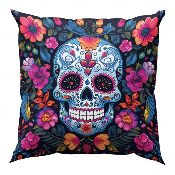 Halloween Double Side Pillow Cover 1PC Skull Day of Dead Soft Decorative Square Cushion Case Pillowcase for Bedroom Livingroom Sofa Couch Chair Decorations