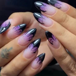 Halloween Fake Nail Snake Spider Pattern Almond False Nail Tip Full Cover Wearable French Fake Nail Patch Halloween Gifts