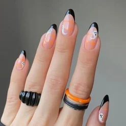 Halloween Fake Nail Snake Spider Pattern Almond False Nail Tip Full Cover Wearable French Fake Nail Patch Halloween Gifts