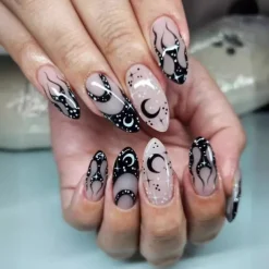 Halloween Fake Nail Snake Spider Pattern Almond False Nail Tip Full Cover Wearable French Fake Nail Patch Halloween Gifts