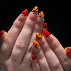 Halloween Fake Nail Snake Spider Pattern Almond False Nail Tip Full Cover Wearable French Fake Nail Patch Halloween Gifts