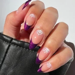 Halloween Fake Nail Snake Spider Pattern Almond False Nail Tip Full Cover Wearable French Fake Nail Patch Halloween Gifts