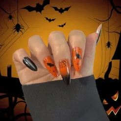 Halloween Fake Nail Snake Spider Pattern Almond False Nail Tip Full Cover Wearable French Fake Nail Patch Halloween Gifts