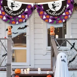 Halloween Fan Flag Bunting Outdoor Flag for Outdoor Halloween Yard Fence Hanging Spooky Pumpkin Banner Flag Table Decor Fall Room Decor Aesthetic Halloween Birthday Party Decor