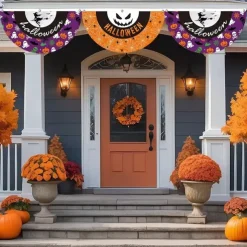 Halloween Fan Flag Bunting Outdoor Flag for Outdoor Halloween Yard Fence Hanging Spooky Pumpkin Banner Flag Table Decor Fall Room Decor Aesthetic Halloween Birthday Party Decor