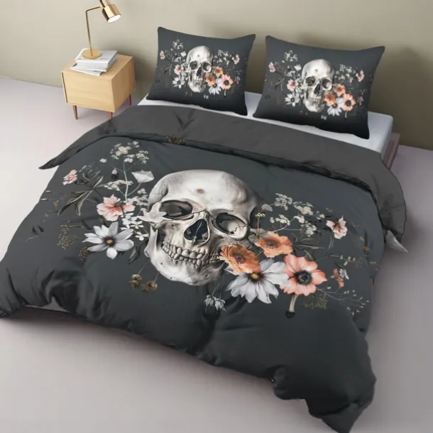 Halloween Floral Skull Duvet Cover Set - Includes Duvet Cover and Pillowcases - Spooky and Festive Design - Soft and Comfortable Fabric - Perfect for Halloween Home Decor