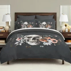 Halloween Floral Skull Duvet Cover Set - Includes Duvet Cover and Pillowcases - Spooky and Festive Design - Soft and Comfortable Fabric - Perfect for Halloween Home Decor