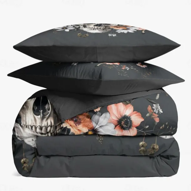 Halloween Floral Skull Duvet Cover Set - Includes Duvet Cover and Pillowcases - Spooky and Festive Design - Soft and Comfortable Fabric - Perfect for Halloween Home Decor