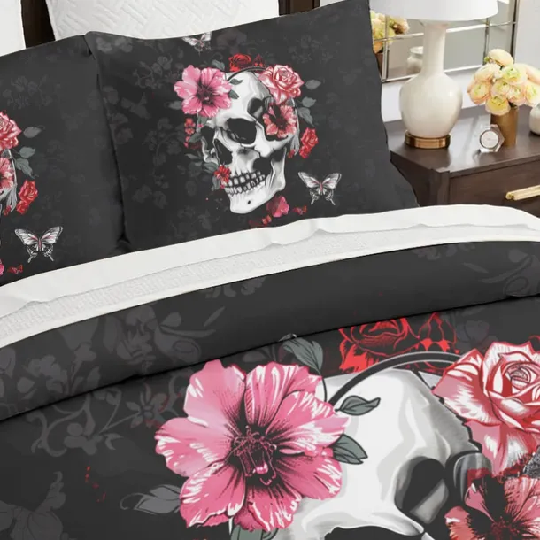 Halloween Floral Skull Duvet Cover Set - Includes Duvet Cover and Pillowcases - Spooky and Festive Design - Soft and Comfortable Fabric - Perfect for Halloween Home Decor