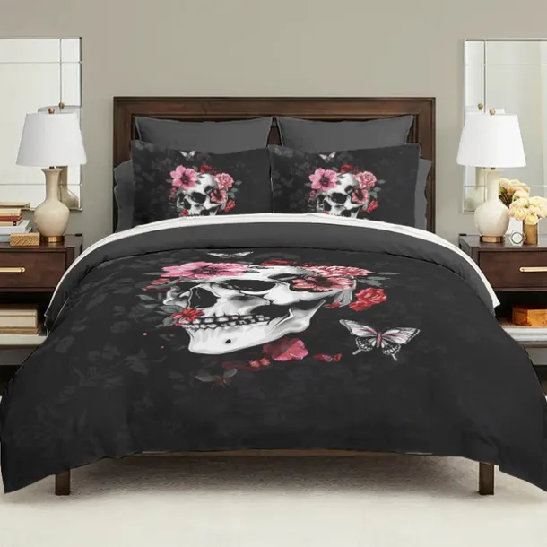 Halloween Floral Skull Duvet Cover Set - Includes Duvet Cover and Pillowcases - Spooky and Festive Design - Soft and Comfortable Fabric - Perfect for Halloween Home Decor