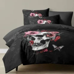 Halloween Floral Skull Duvet Cover Set - Includes Duvet Cover and Pillowcases - Spooky and Festive Design - Soft and Comfortable Fabric - Perfect for Halloween Home Decor