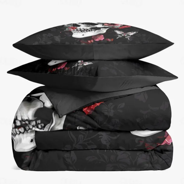 Halloween Floral Skull Duvet Cover Set - Includes Duvet Cover and Pillowcases - Spooky and Festive Design - Soft and Comfortable Fabric - Perfect for Halloween Home Decor