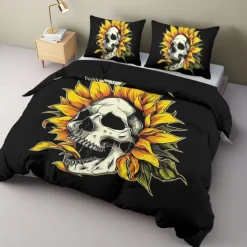 Halloween Floral Skull Duvet Cover Set - Includes Duvet Cover and Pillowcases - Spooky and Festive Design - Soft and Comfortable Fabric - Perfect for Halloween Home Decor