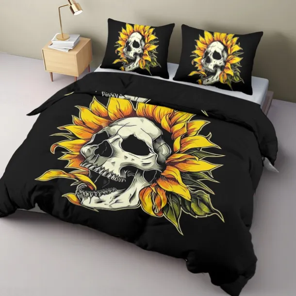 Halloween Floral Skull Duvet Cover Set - Includes Duvet Cover and Pillowcases - Spooky and Festive Design - Soft and Comfortable Fabric - Perfect for Halloween Home Decor