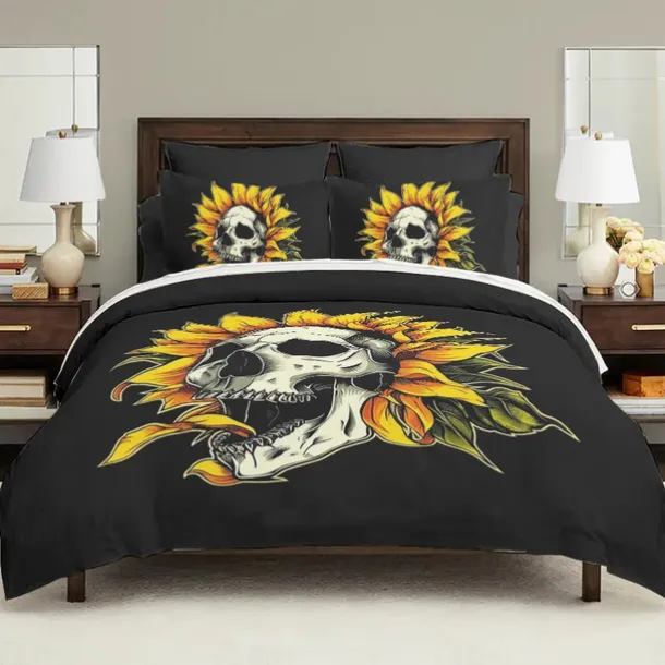 Halloween Floral Skull Duvet Cover Set - Includes Duvet Cover and Pillowcases - Spooky and Festive Design - Soft and Comfortable Fabric - Perfect for Halloween Home Decor