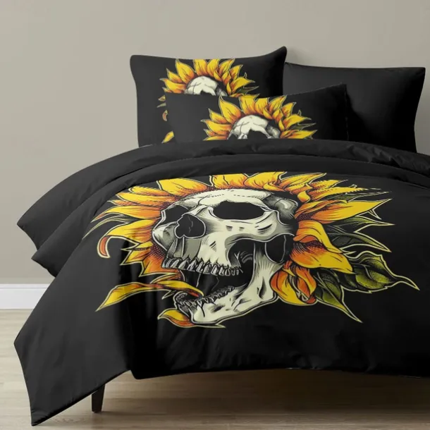 Halloween Floral Skull Duvet Cover Set - Includes Duvet Cover and Pillowcases - Spooky and Festive Design - Soft and Comfortable Fabric - Perfect for Halloween Home Decor