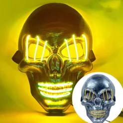 halloween ghost head white silver skull light mask led ghost head horror atmosphere mask