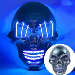 halloween ghost head white silver skull light mask led ghost head horror atmosphere mask