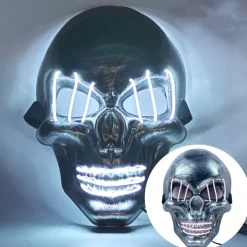 halloween ghost head white silver skull light mask led ghost head horror atmosphere mask