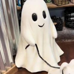 Halloween Ghost Walking Dog Statue Ghost Walking His Ghost Dog Halloween Ghost Dog Statues Spooky Ghost Dog Halloween Figurine Home Tabletop Decorations