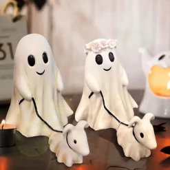 Halloween Ghost Walking Dog Statue - Spooky Figurine for Home Tabletop Decorations