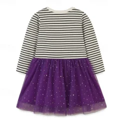 Halloween Girls' 3D Cartoon Striped Dress Long Sleeve Spring Fall Daily Holiday Vacation Princess Beautiful Sweet Kids 4-7 Years Casual Dress Tulle Dress Knee-length Cotton Regular Fit