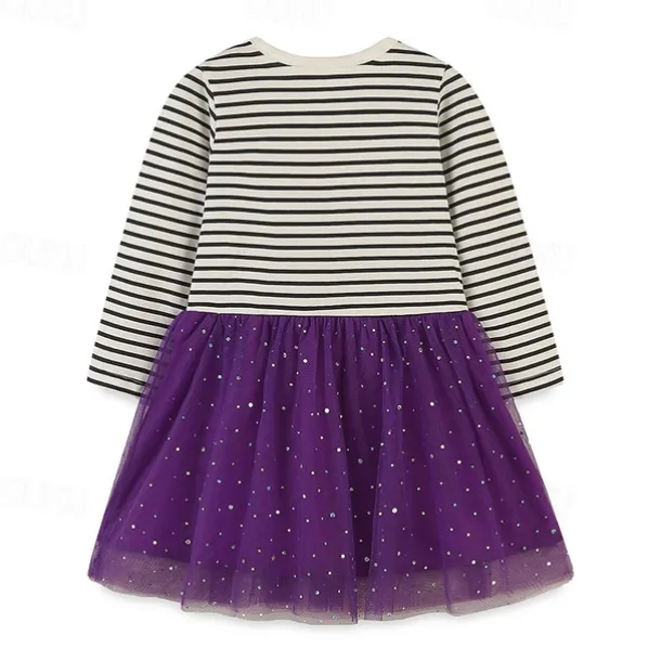 Halloween Girls' 3D Cartoon Striped Dress Long Sleeve Spring Fall Daily Holiday Vacation Princess Beautiful Sweet Kids 4-7 Years Casual Dress Tulle Dress Knee-length Cotton Regular Fit