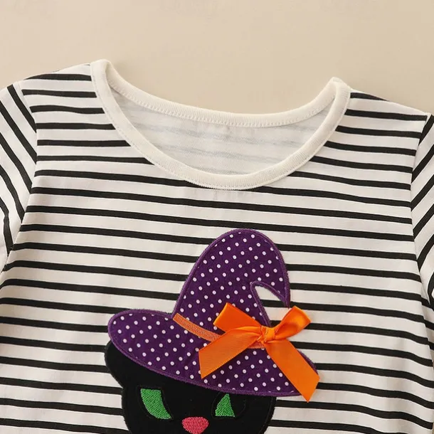 Halloween Girls' 3D Cartoon Striped Dress Long Sleeve Spring Fall Daily Holiday Vacation Princess Beautiful Sweet Kids 4-7 Years Casual Dress Tulle Dress Knee-length Cotton Regular Fit