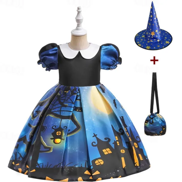 Halloween Girls' 3D Castle Dress Sleeveless Summer Spring Performance Party Birthday Beautiful Halloween Custome Kids 4-12 Years Party Dress Swing Dress A Line Dress Midi Polyester Regular Fit