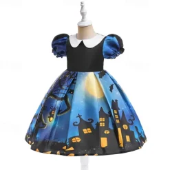 Halloween Girls' 3D Castle Dress Sleeveless Summer Spring Performance Party Birthday Beautiful Halloween Custome Kids 4-12 Years Party Dress Swing Dress A Line Dress Midi Polyester Regular Fit