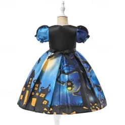 Halloween Girls' 3D Castle Dress Sleeveless Summer Spring Performance Party Birthday Beautiful Halloween Custome Kids 4-12 Years Party Dress Swing Dress A Line Dress Midi Polyester Regular Fit
