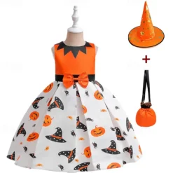 Halloween Girls' 3D Castle Dress Sleeveless Summer Spring Performance Party Birthday Beautiful Halloween Custome Kids 4-12 Years Party Dress Swing Dress A Line Dress Midi Polyester Regular Fit