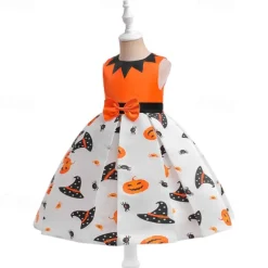 Halloween Girls' 3D Castle Dress Sleeveless Summer Spring Performance Party Birthday Beautiful Halloween Custome Kids 4-12 Years Party Dress Swing Dress A Line Dress Midi Polyester Regular Fit
