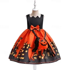 Halloween Girls' 3D Castle Dress Sleeveless Summer Spring Performance Party Birthday Beautiful Halloween Custome Kids 4-12 Years Party Dress Swing Dress A Line Dress Midi Polyester Regular Fit