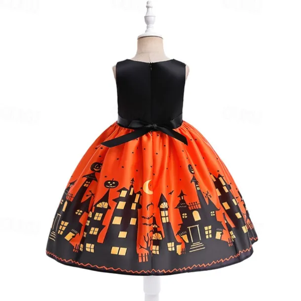 Halloween Girls' 3D Castle Dress Sleeveless Summer Spring Performance Party Birthday Beautiful Halloween Custome Kids 4-12 Years Party Dress Swing Dress A Line Dress Midi Polyester Regular Fit