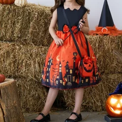 Halloween Girls' 3D Castle Dress Sleeveless Summer Spring Performance Party Birthday Beautiful Halloween Custome Kids 4-12 Years Party Dress Swing Dress A Line Dress Midi Polyester Regular Fit