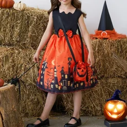 Halloween Girls' 3D Castle Dress Sleeveless Summer Spring Performance Party Birthday Beautiful Halloween Custome Kids 4-12 Years Party Dress Swing Dress A Line Dress Midi Polyester Regular Fit