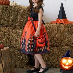 Halloween Girls' 3D Castle Dress Sleeveless Summer Spring Performance Party Birthday Beautiful Halloween Custome Kids 4-12 Years Party Dress Swing Dress A Line Dress Midi Polyester Regular Fit