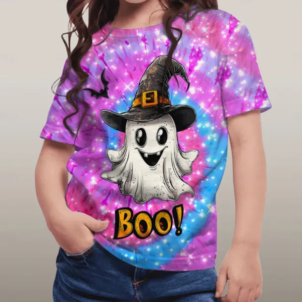 Halloween Girls' 3D Graphic Ghost T shirt Tee Short Sleeve Summer Spring Fashion Basic Polyester Kids 4-12 Years Crew Neck Outdoor Casual Daily Regular Fit
