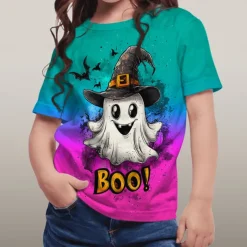Halloween Girls' 3D Graphic Ghost T shirt Tee Short Sleeve Summer Spring Fashion Basic Polyester Kids 4-12 Years Crew Neck Outdoor Casual Daily Regular Fit