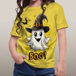 Halloween Girls' 3D Graphic Ghost T shirt Tee Short Sleeve Summer Spring Fashion Basic Polyester Kids 4-12 Years Crew Neck Outdoor Casual Daily Regular Fit