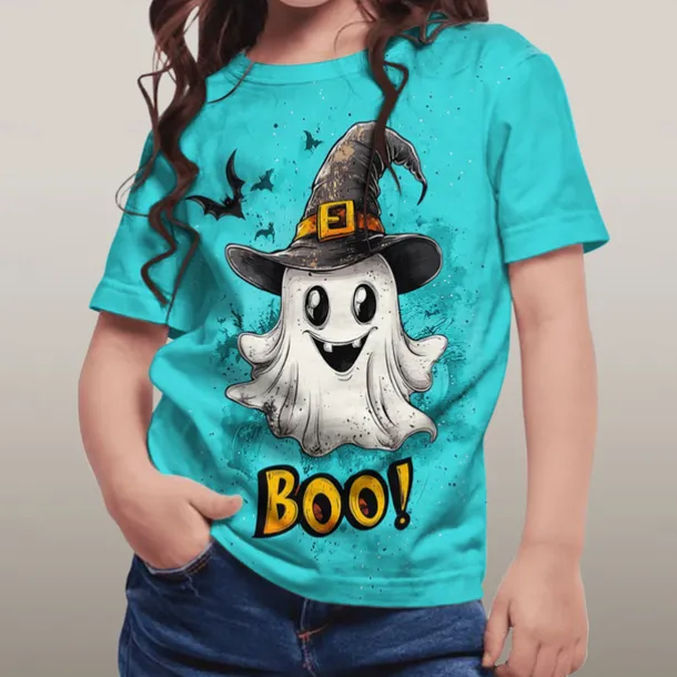 Halloween Girls' 3D Graphic Ghost T shirt Tee Short Sleeve Summer Spring Fashion Basic Polyester Kids 4-12 Years Crew Neck Outdoor Casual Daily Regular Fit