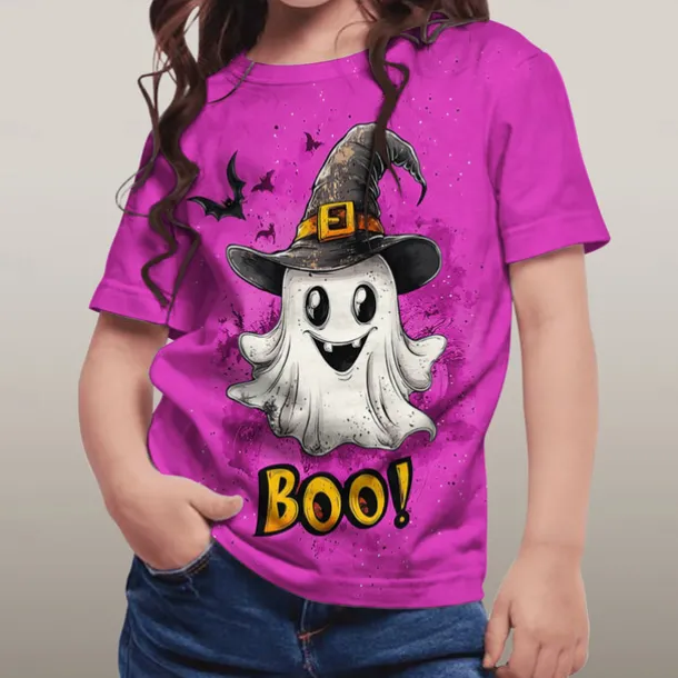 Halloween Girls' 3D Graphic Ghost T shirt Tee Short Sleeve Summer Spring Fashion Basic Polyester Kids 4-12 Years Crew Neck Outdoor Casual Daily Regular Fit