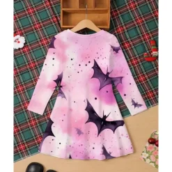 Halloween Girls' 3D Graphic Witch Bat Dress Long Sleeve Summer Spring Daily Holiday Vacation Beautiful Sweet Kids 4-12 Years Casual Dress A Line Dress Knee-length Polyester Regular Fit