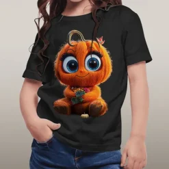 Halloween Girls' 3D Graphic Cartoon Pumpkin T shirt Tee Short Sleeve Summer Spring Fashion Basic Polyester Kids 4-12 Years Crew Neck Outdoor Casual Daily Regular Fit
