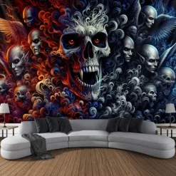 Halloween Hanging Tapestry Photograph Backdrop Jack O Lantern Wall Art Large Tapestry Mural Decor Blanket Curtain Home Bedroom Living Room Decoration Death Selfie